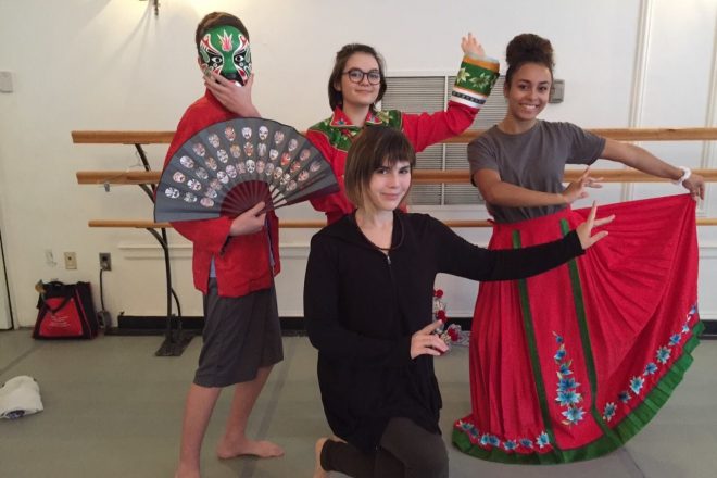 Photograph of Baltimore School for the Arts students working on Chinese Opera Techniques