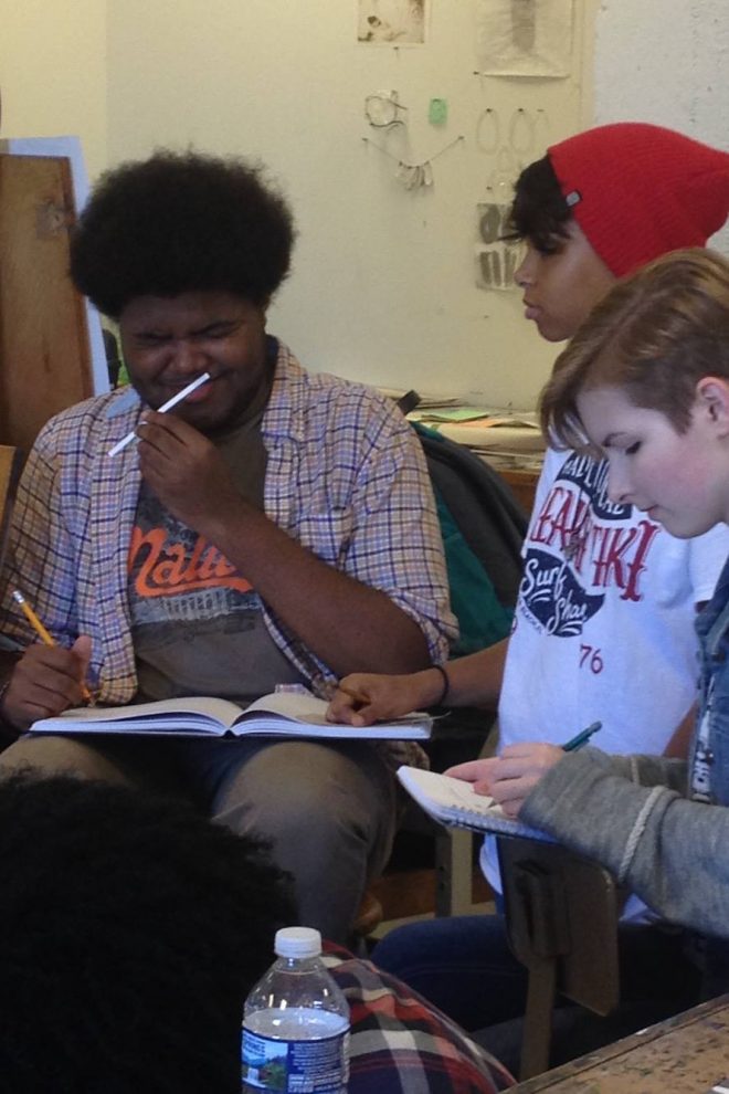 Photograph of Baltimore School for the Arts students working on olfactory art