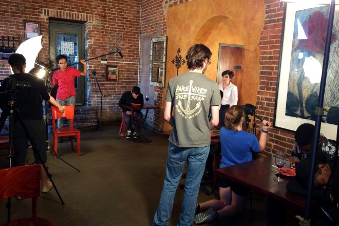 Photograph of Baltimore School for the Arts students working on a film project