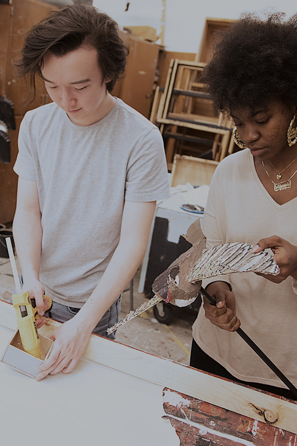 Photograph of Baltimore School for the Arts students working on sculptures