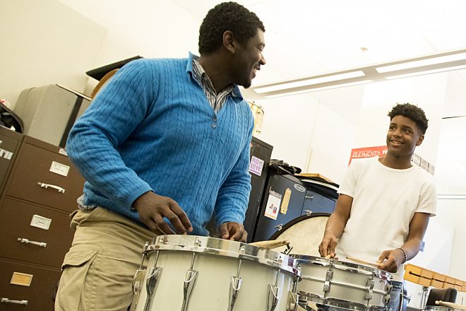 Image of Baltimore School for the Arts students playing drums