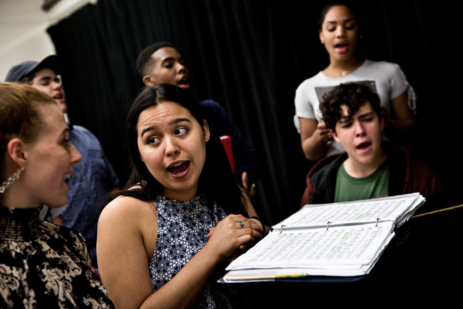 Photograph of Baltimore School for the Arts chorale students practicing