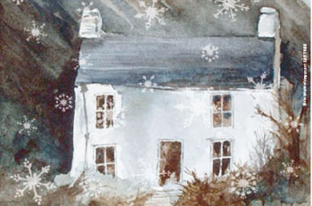 Painting of a house in winter